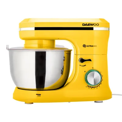 Mixer cu bol Daewoo DHM150Y, 1600 W, 10 viteze, capacitate bol 4.5 L, tel, carlig framantare, palete amestecare, Galben