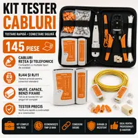 Kit instrumente de retea si tester cabluri 2 in 1, 145 piese, compatibil mufe cabluri retea si telefonice, RJ45/RJ11, husa depozitare, 27 x 15.5 x 6 cm