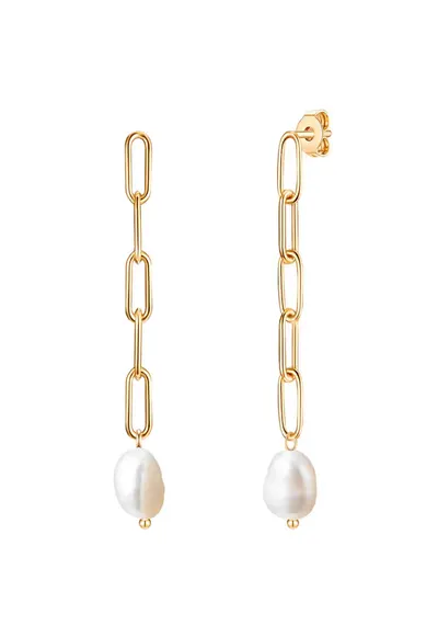 Cercei drop placati cu aur de 18K si decorati cu perla - Auriu