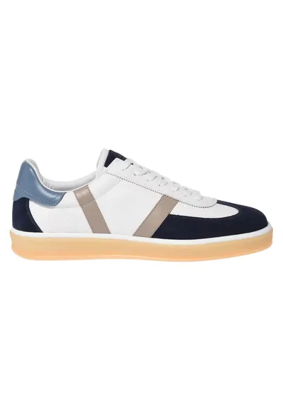 Pantofi sport de piele si piele intoarsa cu perforatii - Albastru