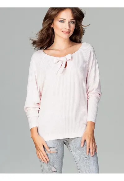 Bluza dama - roz - tricotata - maneci lungi - decolteu cu papion - viscoza