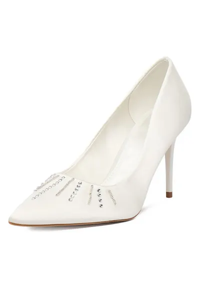 Pantofi dama - stiletto - zirconii - alb - textil - Alb