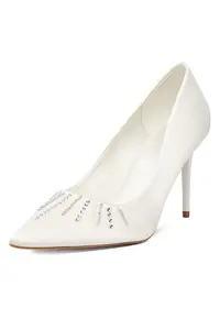Pantofi dama - stiletto - zirconii - alb - textil - Alb