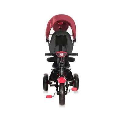 Tricicleta pentru copii Lorelli Enduro Red Black Luxe 4 in 1 multifunctionala, scaun rotativ cu 2 tipuri de suport pentru picioare, roti mari silentioase, spatar reglabil pe 2 pozitii si cosulet textilanuleaza parinte