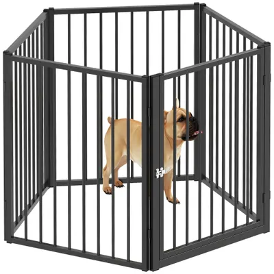 PawHut Parc pentru câine, parc pentru animale, 5 panouri, gard portabil pliabil, sigur, negru | Aosom Romania