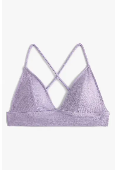 Sutien de baie cu cupe triunghiulare si aspect texturat - Lila