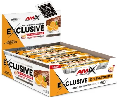 Exclusive Protein Bar, ciocolată și portocală, 12 buc, Amix