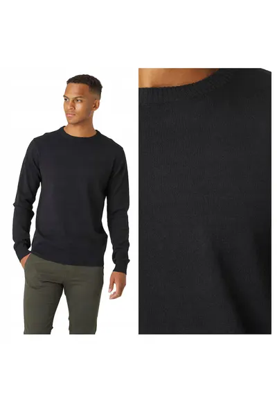 Pulover Barbati - Dustin - Regular Fit - Maneci Lungi - Decolteu Rotund - Design Simplu - Bumbac - Negru