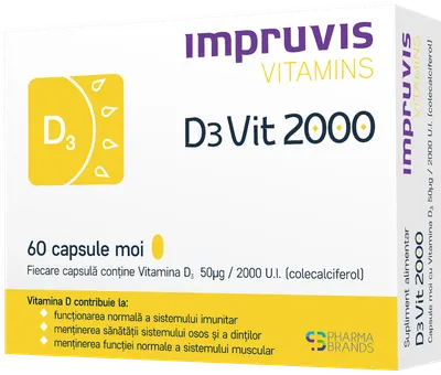 D3vit 2000 cu vitamina D3 2000 U.I., 60 capsule moi, Pharma Brands