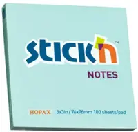 Notite adezive Stick'n - 76 x 76 mm, albastru pastel, 100 file