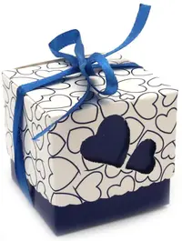 Cutie pliabilă din carton Em Art. art - Inimi, 5.2 x 5.2 x 5 cm, alb/albastru închis
