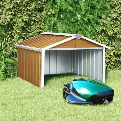vidaXL Șopron grădină pt. robot de gazon, maro 92x97x63 cm oțel zincat