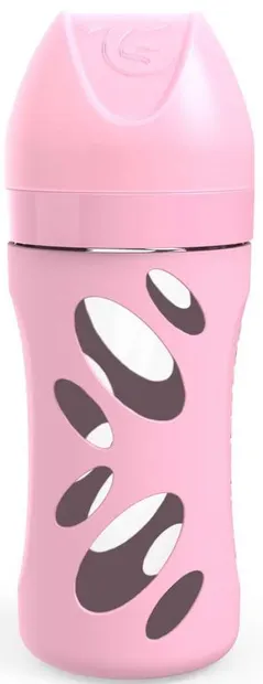 Biberon din sticla anti-colici Twistshake - Roz, 260 ml