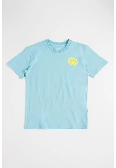 Tricou din bumbac cu aspect decolorat si imprimeu logo - Albastru aquamarin