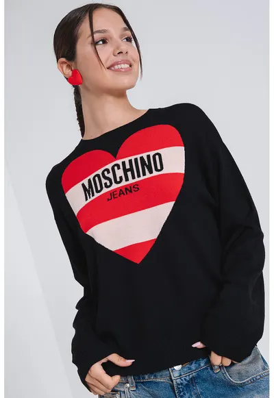 Pulover din casmir cu imprimeu logo - Rosu/Negru