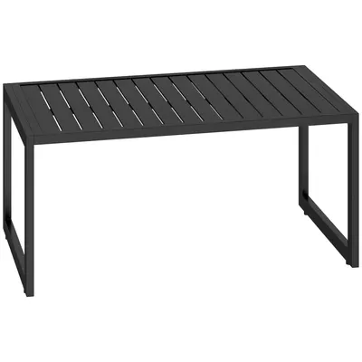 Outsunny Masă de cafea exterioară cu blat cu lamele, cadru din aluminiu, pentru balcon, terasă, 90 x 50 x 42 cm, negru | Aosom Romania