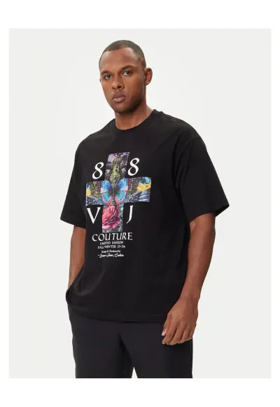 Tricou barbati negru - bumbac - imprimeu multicolor