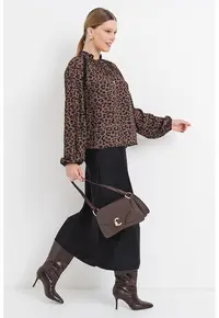 Bluza vaporoasa cu maneci bufante - Negru/Maro/Kaki