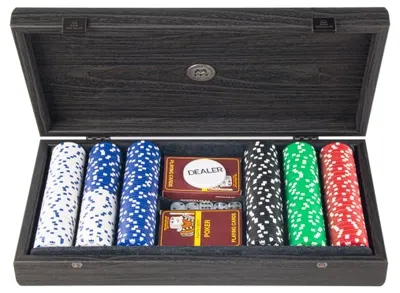 Set de poker Manopoulos - Cutie neagră din lemn și decorațiuni din piele