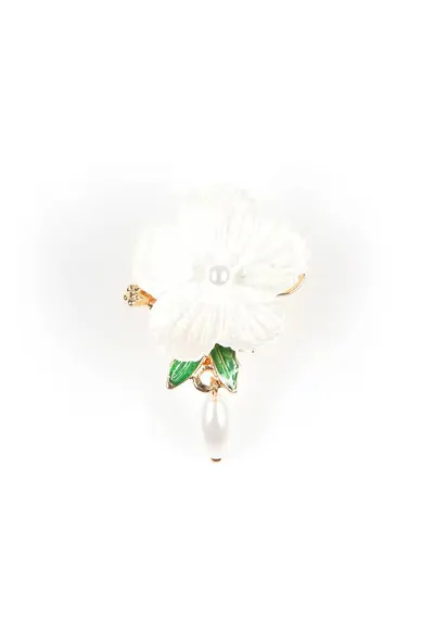 Brosa martisor floare alba cu perla