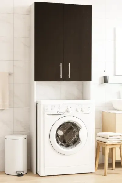 Dulap masina de spalat, 2 usi, alb + wenge, 64x30x195 cm
