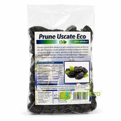 Prune Uscate fara Samburi Ecologice/Bio 200g