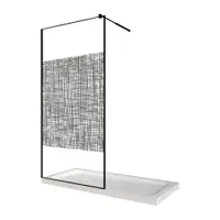 Paravan dus walk in / Perete dus sticla cu model Lines 104 6 mm profil negru mat tija extensibila 100 x 200 cm