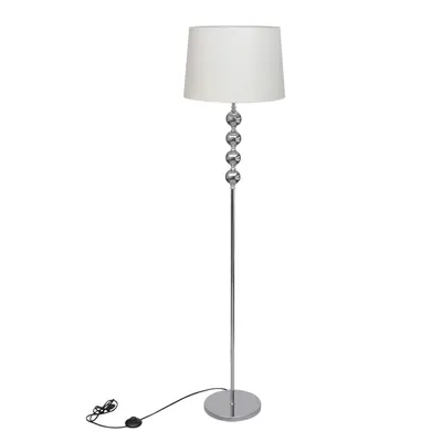 Lampa de podea cu abajur, suport inalt, 4 bile decorative, alb