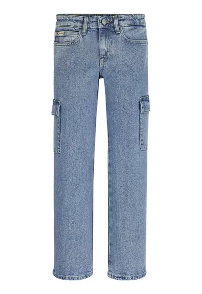 Blugi cargo drepti din denim - Albastru deschis