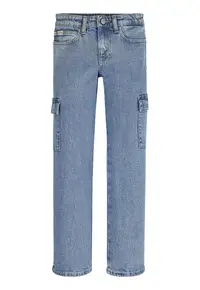 Blugi cargo drepti din denim - Albastru deschis