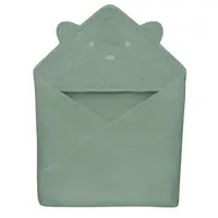 Prosop de baie, Lionelo, Cu gluga, Din muselina, 100% bumbac, 80x80 cm, Absorbtie eficienta, Verde