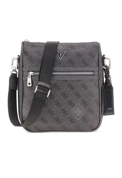 Geanta crossbody din piele ecologica cu model monograma - Gri inchis
