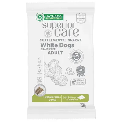 Nature's Protection Superior Care Hypoallergenic Dental, peste alb, recompense pentru caini adulti, 150 g