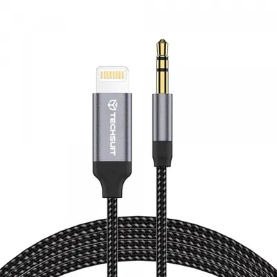 Cablu Audio Lightning - 3.5mm Techsuit AC10 SoundShell, 1.5m, Gri