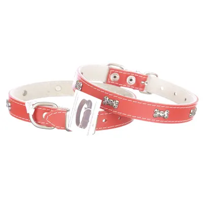 Zgarda din piele, rosie, cu strasuri, 2 cm x 45 cm