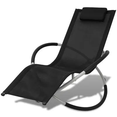 vidaXL Șezlong de plajă geometric, negru și gri, oțel