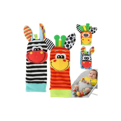 Set sosete si bendite zornaitoare pentru bebelusi, model zebra si girafa, textil