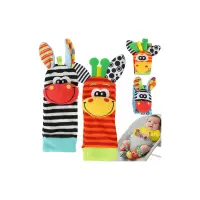 Set sosete si bendite zornaitoare pentru bebelusi, model zebra si girafa, textil