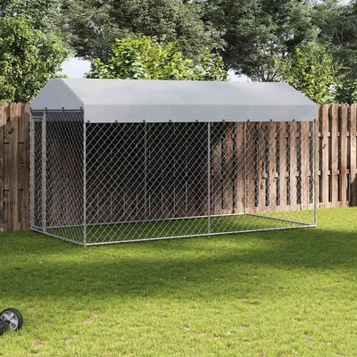 vidaXL Padoc de exterior cu prelată pentru câini, 382x192x225 cm