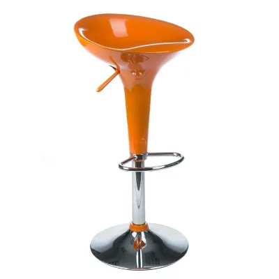 Scaun de bar, inaltime reglabila, suport picioare, cadru metal, portocaliu