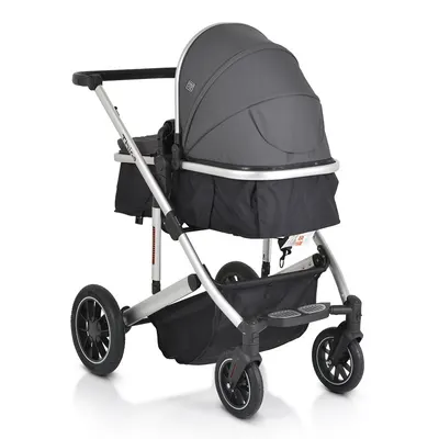 Carucior transformabil 2in1 Moni Thira Grey cu cadru din aluminiu,Greutate admisa 22 kg,Capotina reglabila,Maner reglabil din piele ecologica,Bara de protectie detasabila,Centura de siguranta,Husa picioare si Geanta incluse