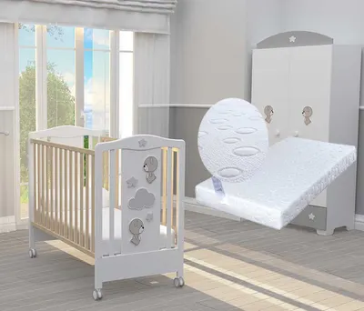 Pătuț pentru bebeluși Bambino Casa - Giochi divertenti, Naturale fix + cadou saltea Primavera Baby Luxe