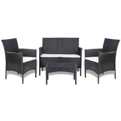 Gossi set mobilier de gradina cu perne, 4 piese, negru, poliratan