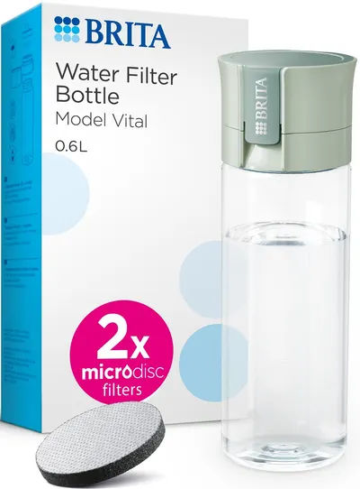 Sticlă de apă filtrantă BRITA - Vital, 0.6 l, verde deschis, cu 2 discuri