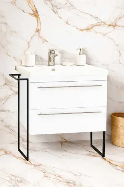 Set Baza front MDF si Lavoar seria 754, cadru metalic, cu sertare, montata, 70 cm, alb