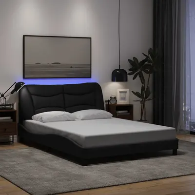 vidaXL Cadru de pat cu LED fără saltea Hvar Negru 120x200 cm Stofa