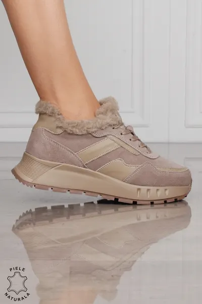 GHETE DAMA din PIELE Naturala Combinata cu Piele intoarsa CRL1525