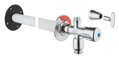 Robinet cu ventil Grohe, Kit For Outside Wall Valve, pt exterior, 1/2" x 1/2" protectie anti-reflux, protectie anti-inghet, crom