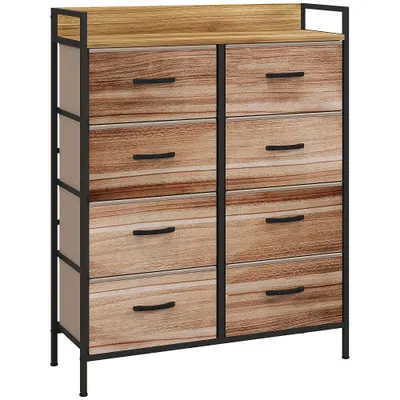 HOMCOM Comodă de depozitare 8 sertare din material textil detașabile, poliță superioară și cadru din oțel 79L x 29l x 101H cm | Aosom Romania