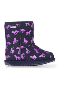 Cizme impermeabile scurte de piele intoarsa - fara inchidere Rainbow-Unicorn - Roz deschis/Bleumarin